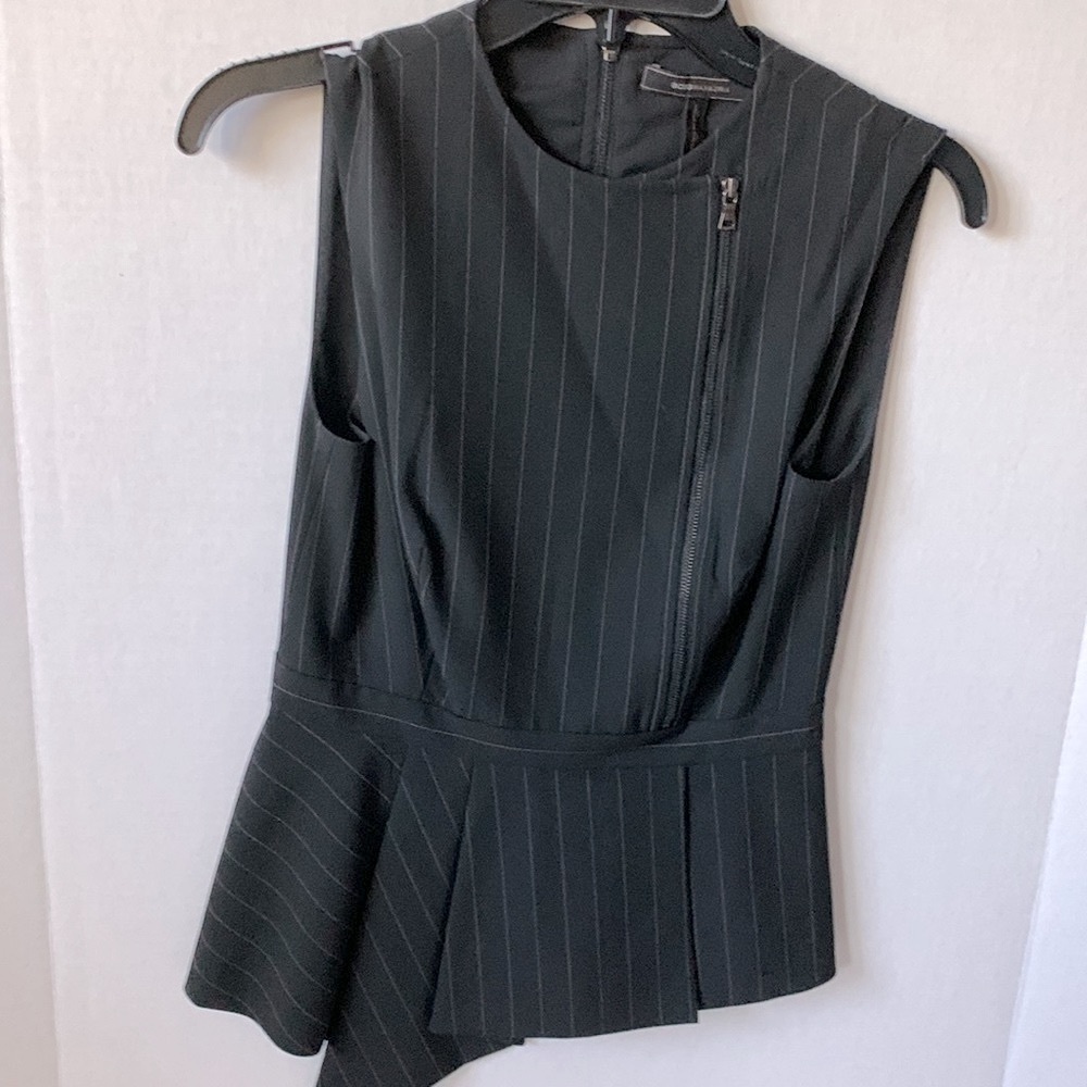 BCBG MAXAZRIA Pleated Peplum Vest Black  XS